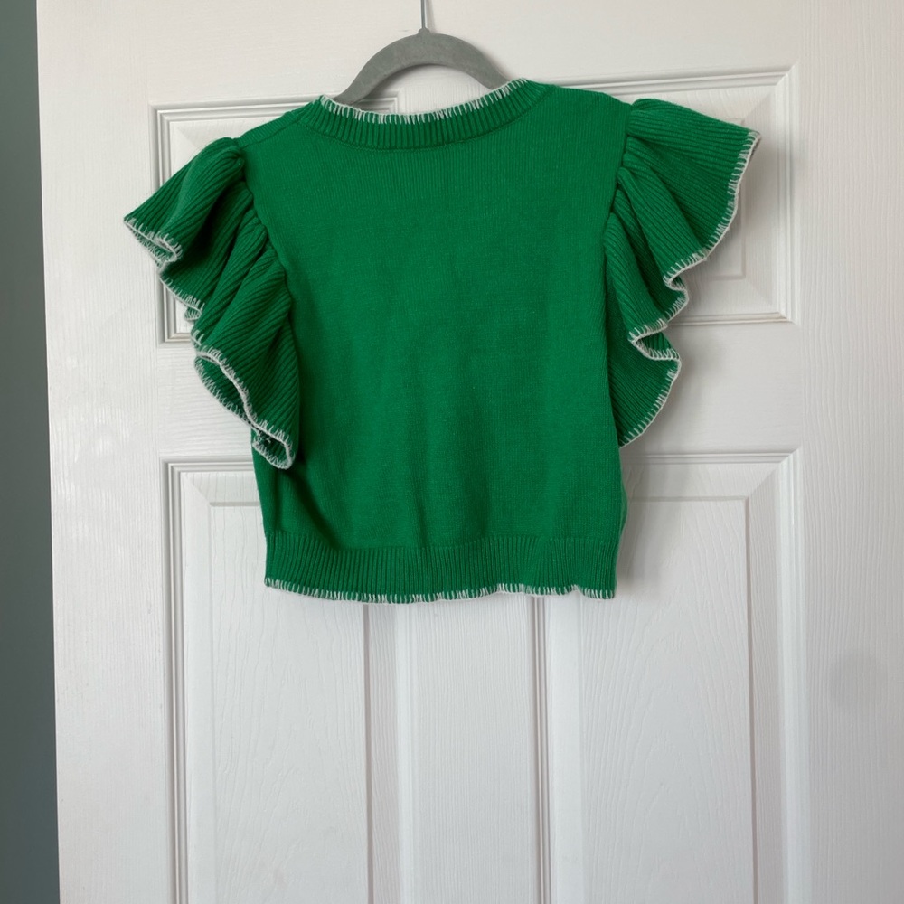 Day + Moon Green Ruffle Cropped Sweater M - Picture 4 of 4